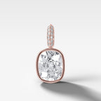 Bezel Set Elongated Cushion Attachable Diamond Pendant with Pavé Knife Edge Bail