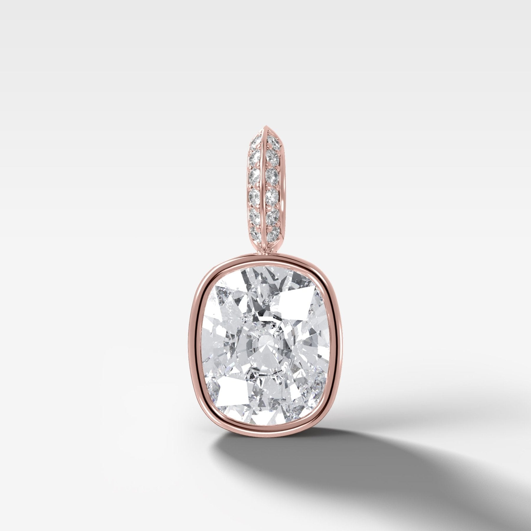 Bezel Set Elongated Cushion Attachable Diamond Pendant with Pavé Knife Edge Bail