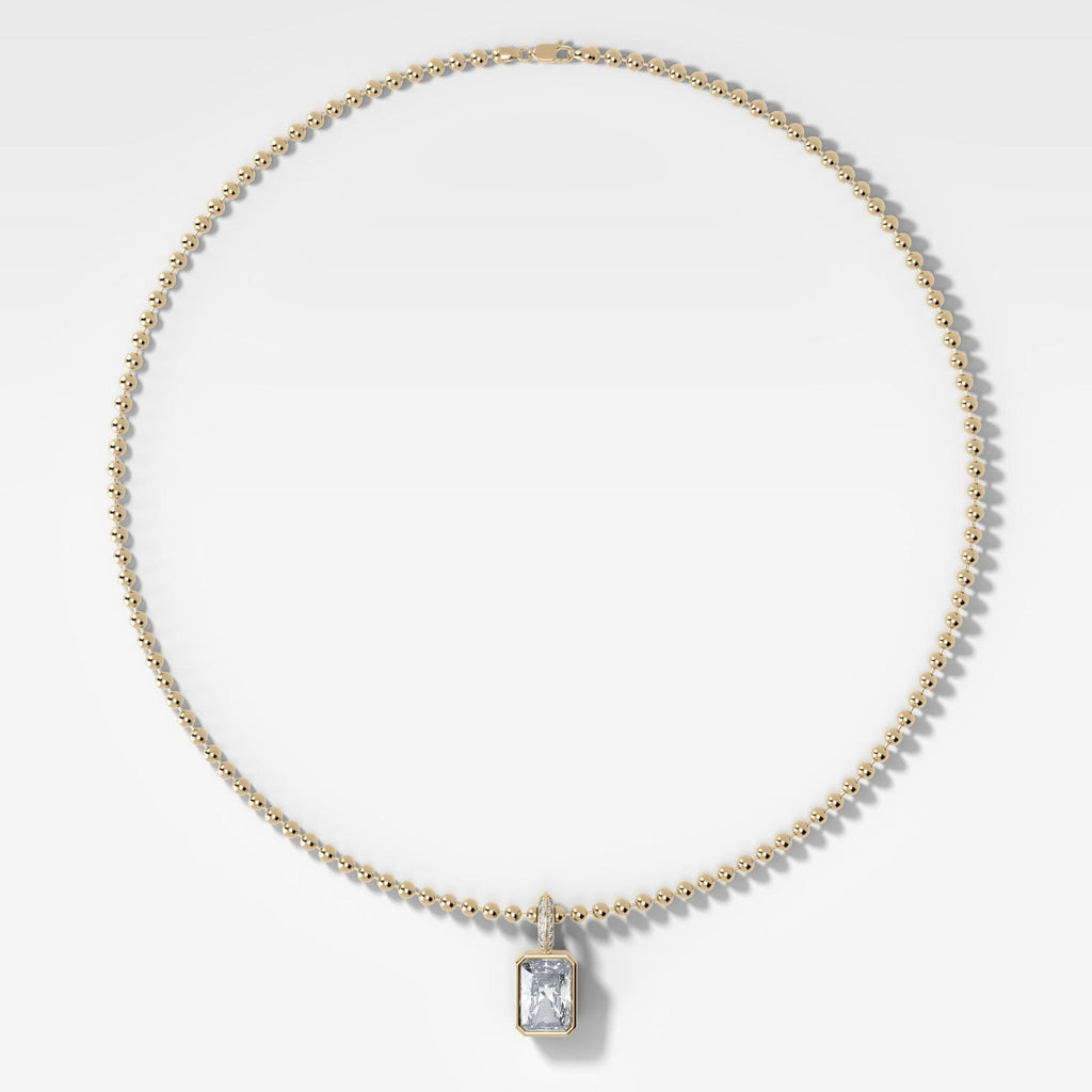 Bezel Set Elongated Radiant Attachable Diamond Pendant with Pavé Knife Edge Bail and Beaded Chain (3mm)