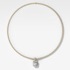 Bezel Set Elongated Radiant Attachable Diamond Pendant with Pavé Knife Edge Bail and Beaded Chain (3mm)