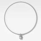 Bezel Set Elongated Radiant Attachable Diamond Pendant with Pavé Knife Edge Bail and Beaded Chain (3mm)