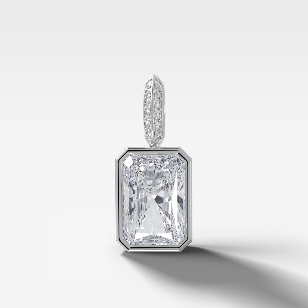 Bezel Set Elongated Radiant Attachable Diamond Pendant with Pavé Knife Edge Bail