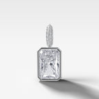 Bezel Set Elongated Radiant Attachable Diamond Pendant with Pavé Knife Edge Bail