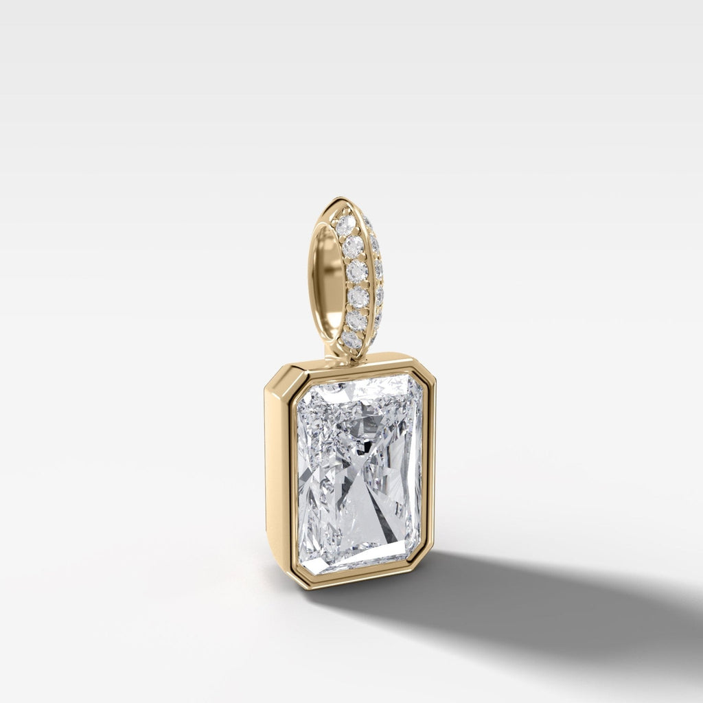 Bezel Set Elongated Radiant Attachable Diamond Pendant with Pavé Knife Edge Bail