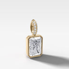 Bezel Set Elongated Radiant Attachable Diamond Pendant with Pavé Knife Edge Bail