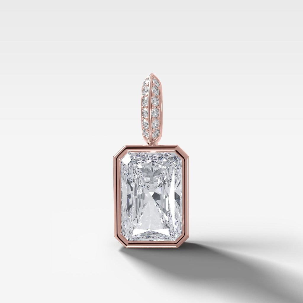 Bezel Set Elongated Radiant Attachable Diamond Pendant with Pavé Knife Edge Bail