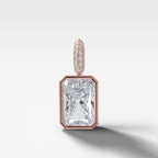 Bezel Set Elongated Radiant Attachable Diamond Pendant with Pavé Knife Edge Bail