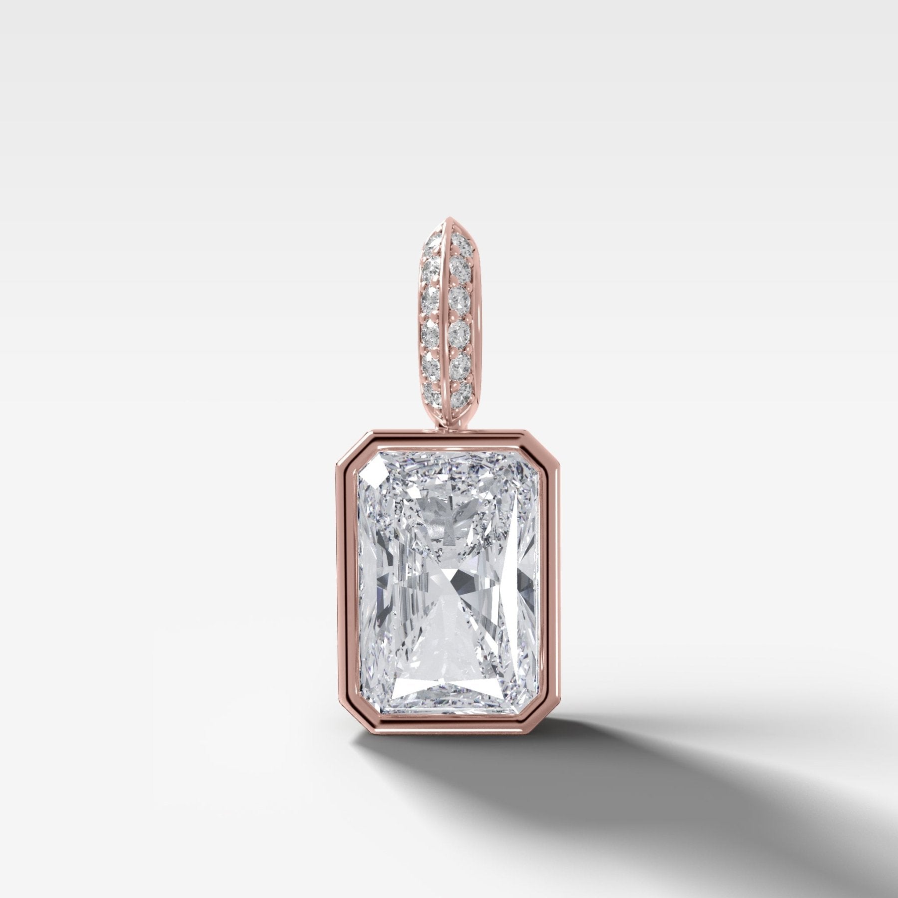 Bezel Set Elongated Radiant Attachable Diamond Pendant with Pavé Knife Edge Bail