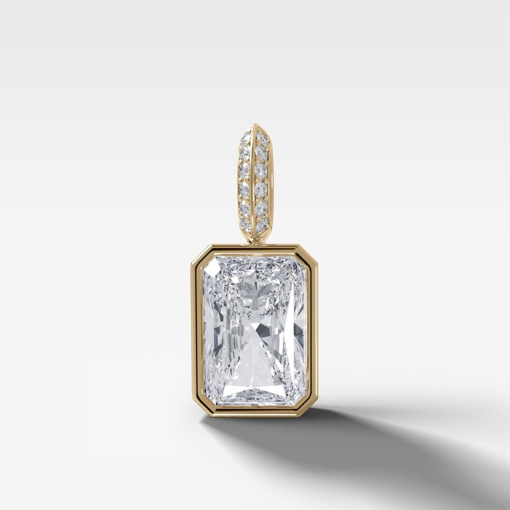 Bezel Set Elongated Radiant Attachable Diamond Pendant with Pavé Knife Edge Bail