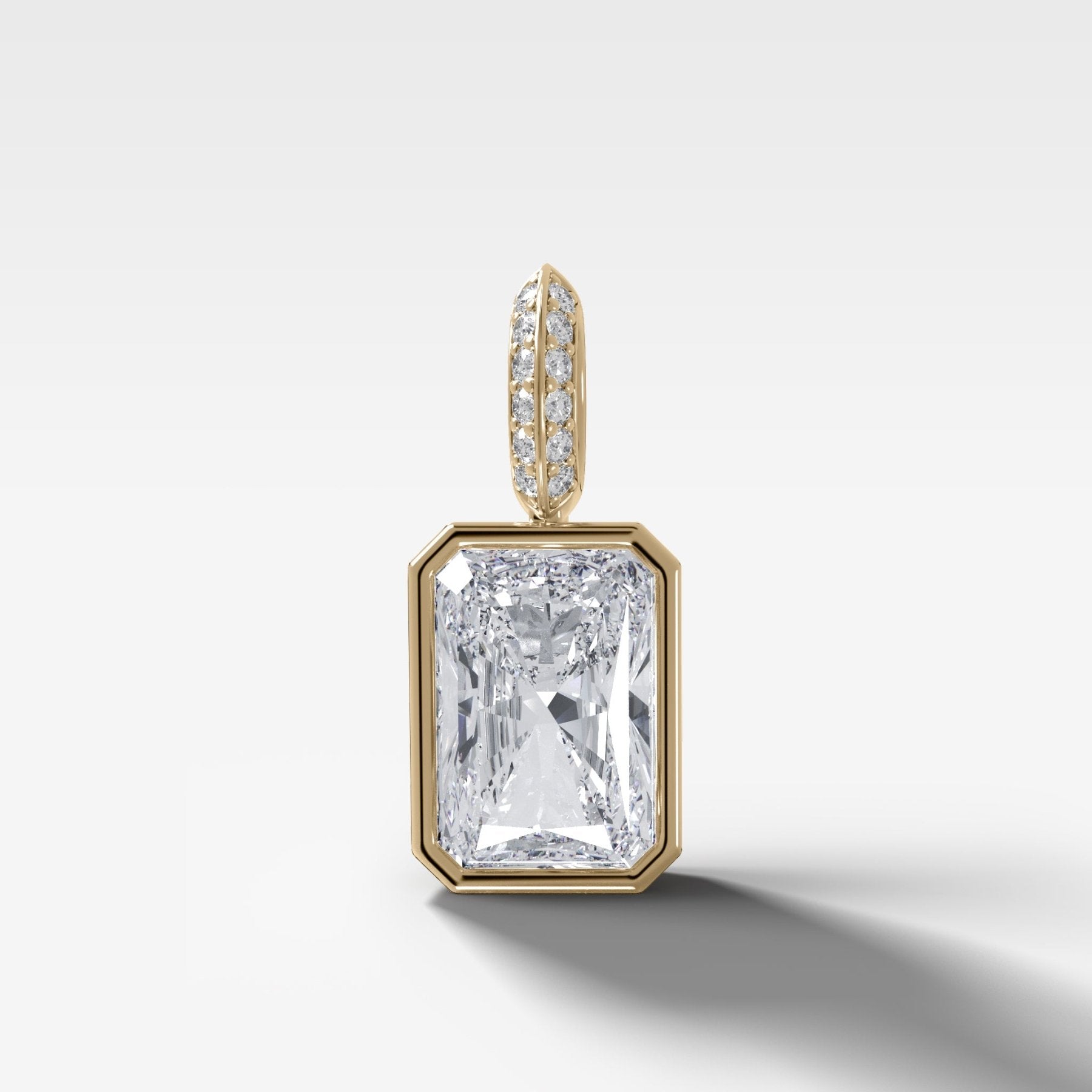 Bezel Set Elongated Radiant Attachable Diamond Pendant with Pavé Knife Edge Bail