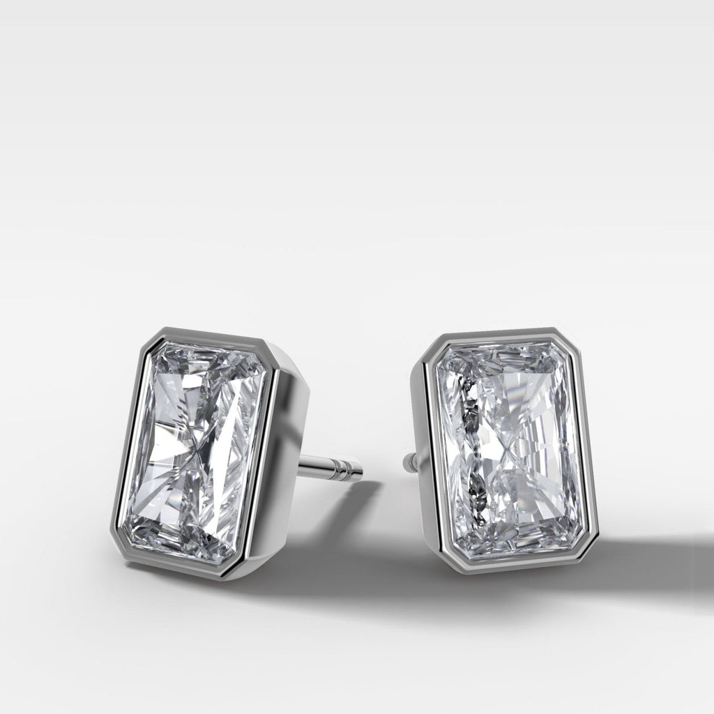 Bezel Set Elongated Radiant Diamond Studs