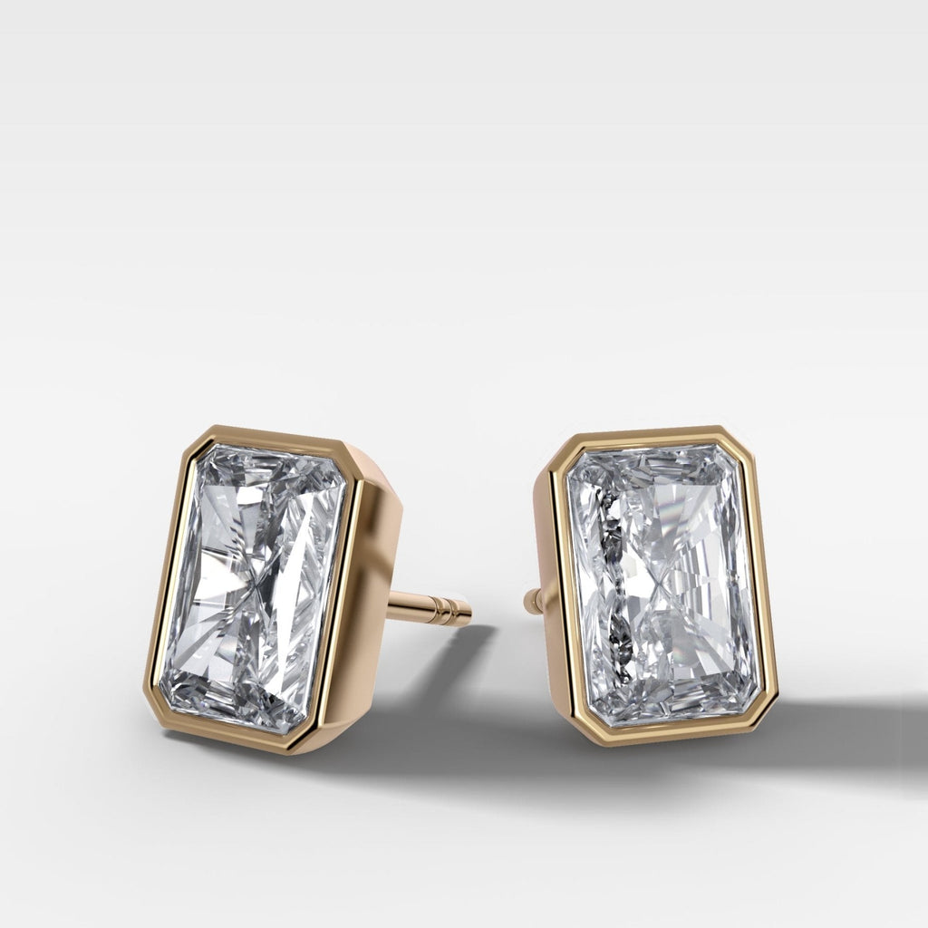Bezel Set Elongated Radiant Diamond Studs