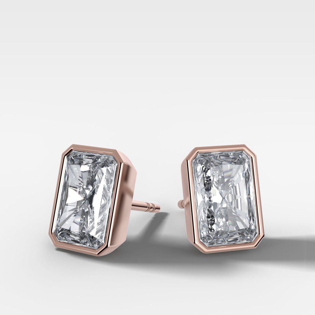 Bezel Set Elongated Radiant Diamond Studs