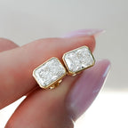 Bezel Set Elongated Radiant Diamond Studs
