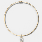 Bezel Set Emerald Attachable Diamond Pendant with Pavé Knife Edge Bail With Reversible Omega Chain (3mm)