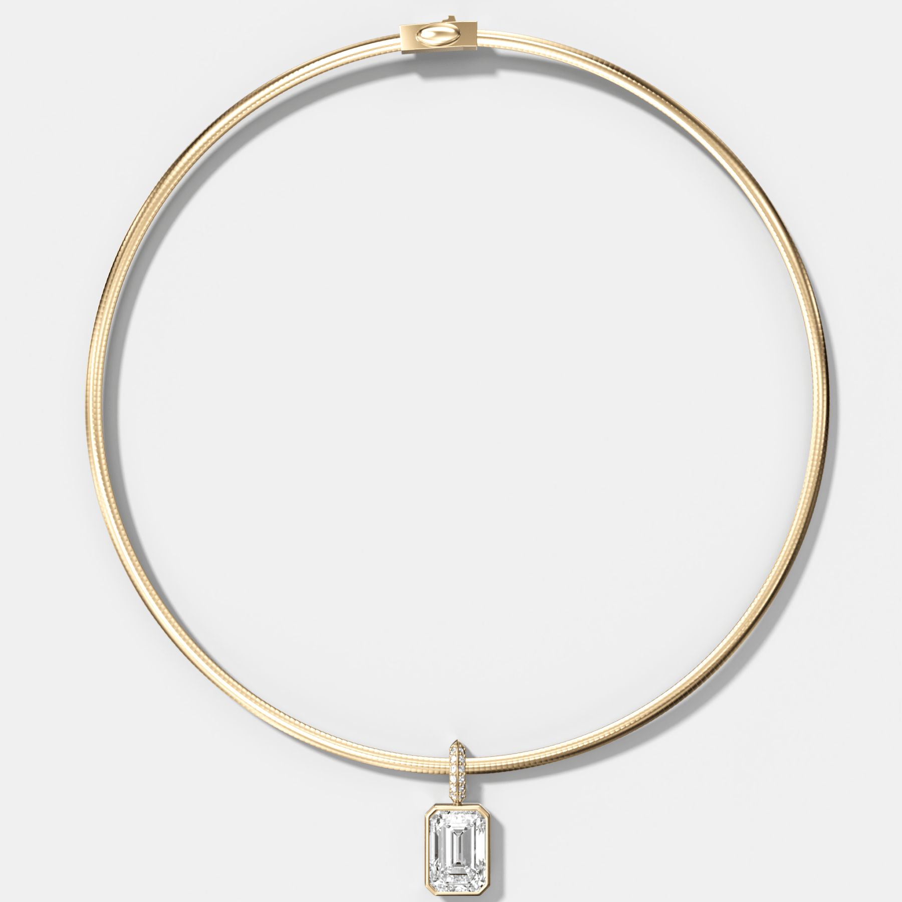 Bezel Set Emerald Attachable Diamond Pendant with Pavé Knife Edge Bail With Reversible Omega Chain (3mm)