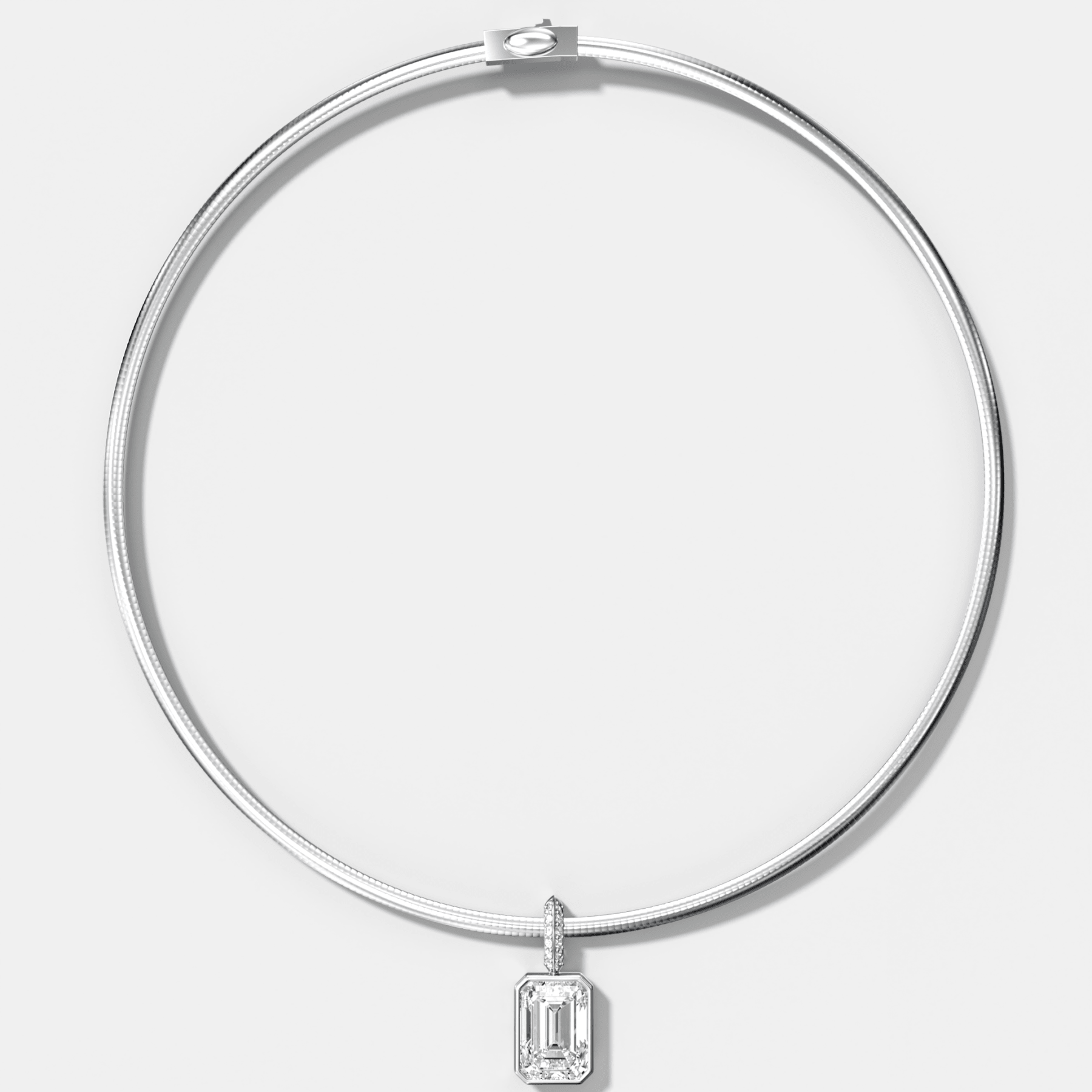Bezel Set Emerald Attachable Diamond Pendant with Pavé Knife Edge Bail With Reversible Omega Chain (3mm)