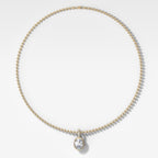 Bezel Set Oval Attachable Diamond Pendant with Pavé Knife Edge Bail and Beaded Chain (3mm)