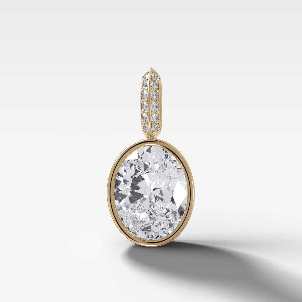 Bezel Set Oval Attachable Diamond Pendant with Pavé Knife Edge Diamond Bail