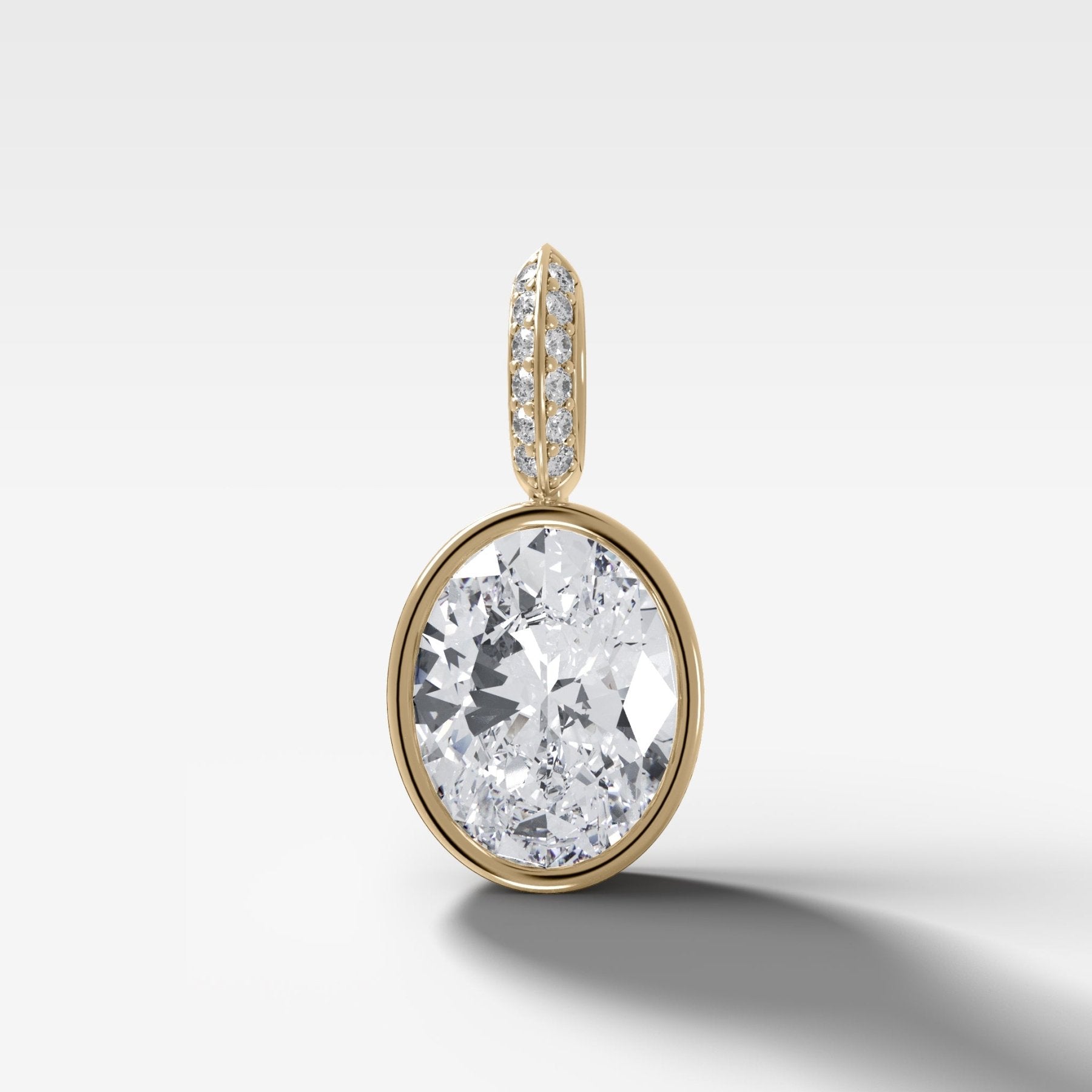 Bezel Set Oval Attachable Diamond Pendant with Pavé Knife Edge Diamond Bail