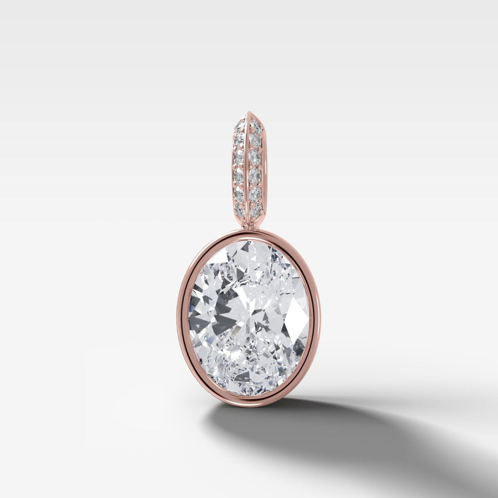 Bezel Set Oval Attachable Diamond Pendant with Pavé Knife Edge Diamond Bail