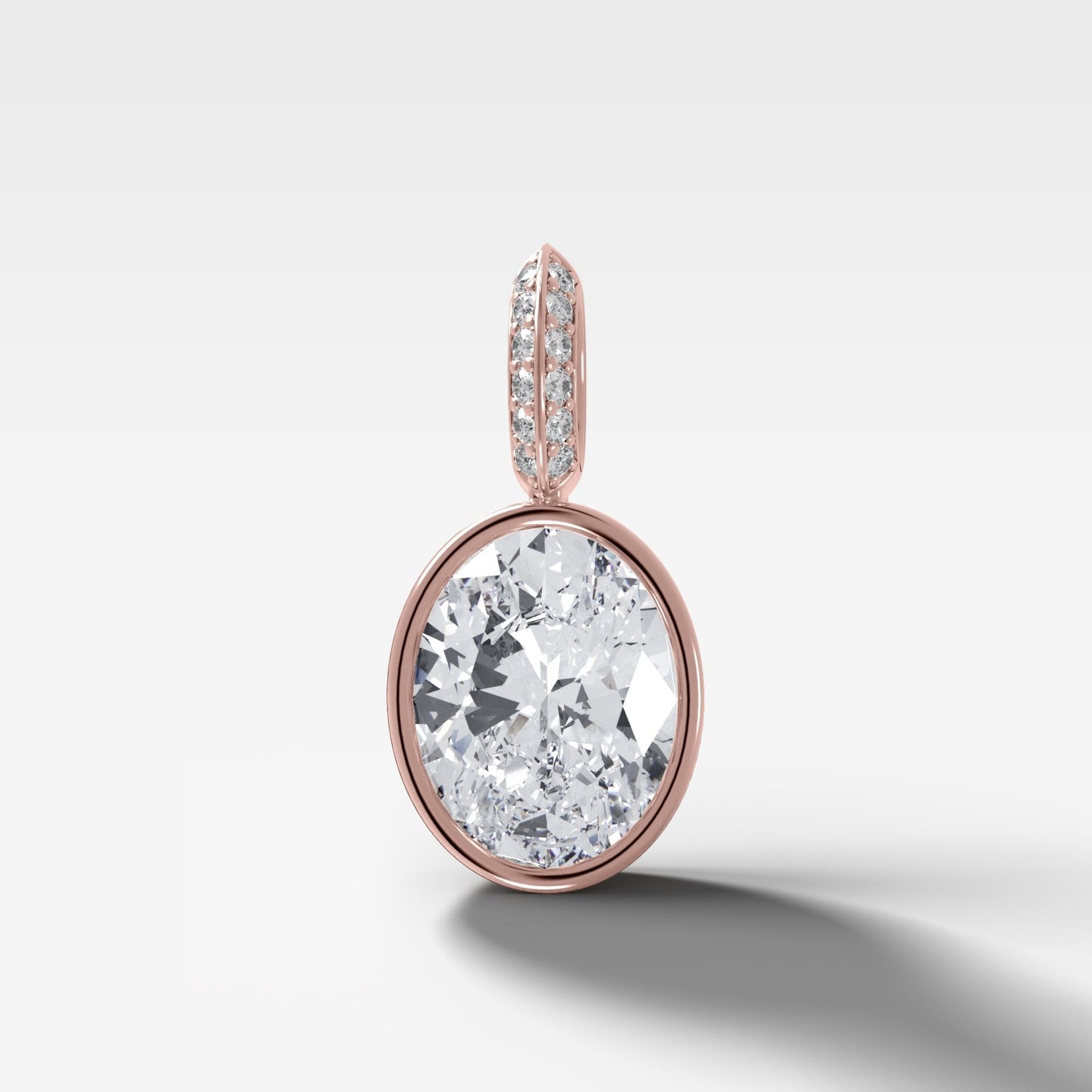 Bezel Set Oval Attachable Diamond Pendant with Pavé Knife Edge Diamond Bail