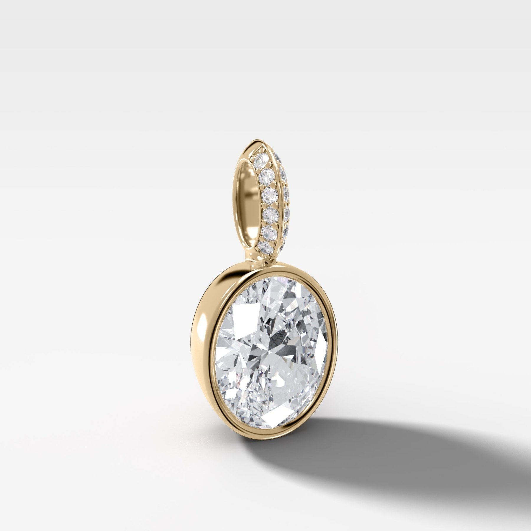 Bezel Set Oval Attachable Diamond Pendant with Pavé Knife Edge Diamond Bail