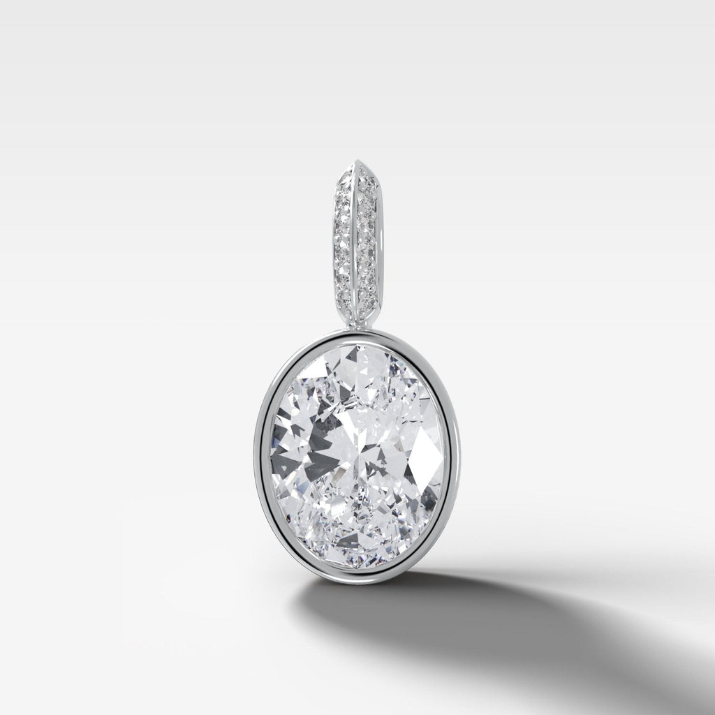 Bezel Set Oval Attachable Diamond Pendant with Pavé Knife Edge Diamond Bail