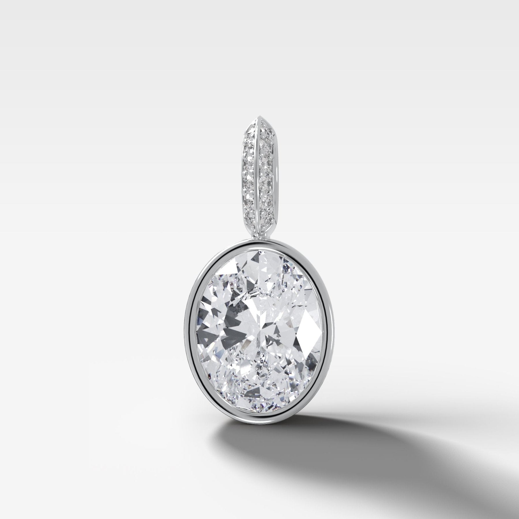 Bezel Set Oval Attachable Diamond Pendant with Pavé Knife Edge Diamond Bail