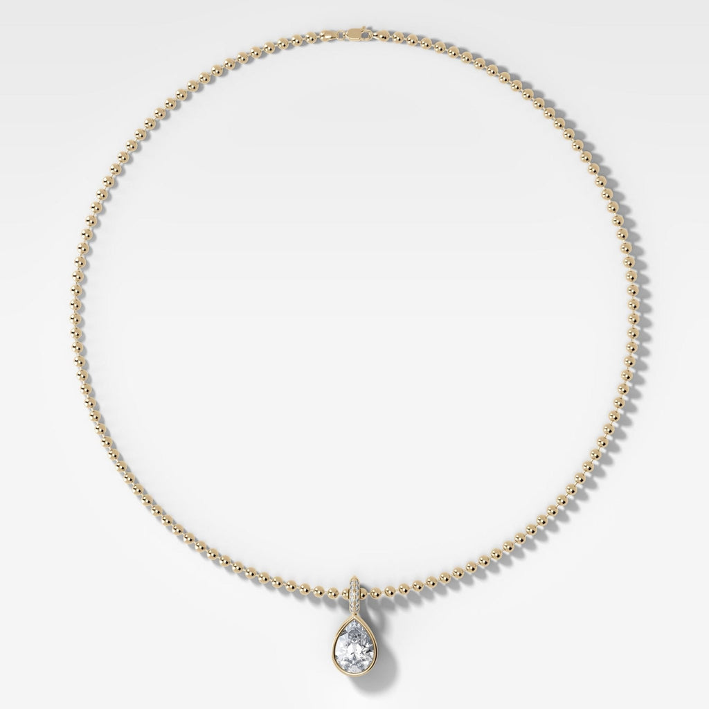 Bezel Set Pear Attachable Diamond Pendant with Pavé Knife Edge Bail and Beaded Chain (3mm)
