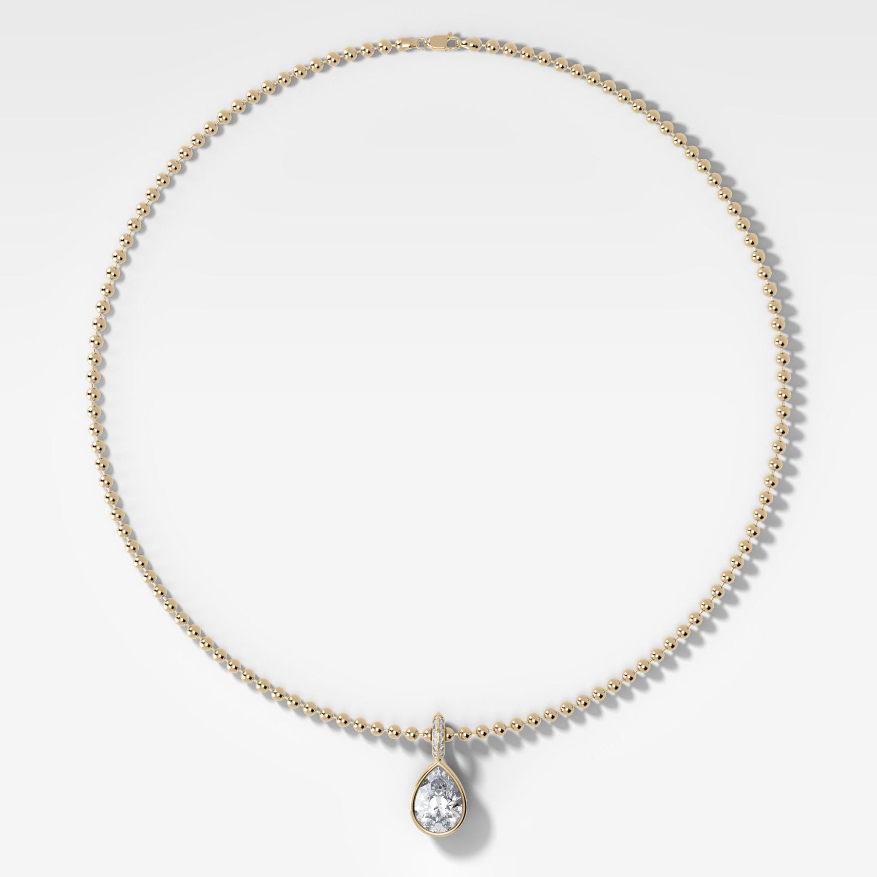 Bezel Set Pear Attachable Diamond Pendant with Pavé Knife Edge Bail and Beaded Chain (3mm)