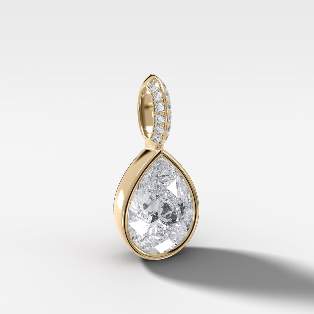 Bezel Set Pear Attachable Diamond Pendant with Pavé Knife Edge Bail