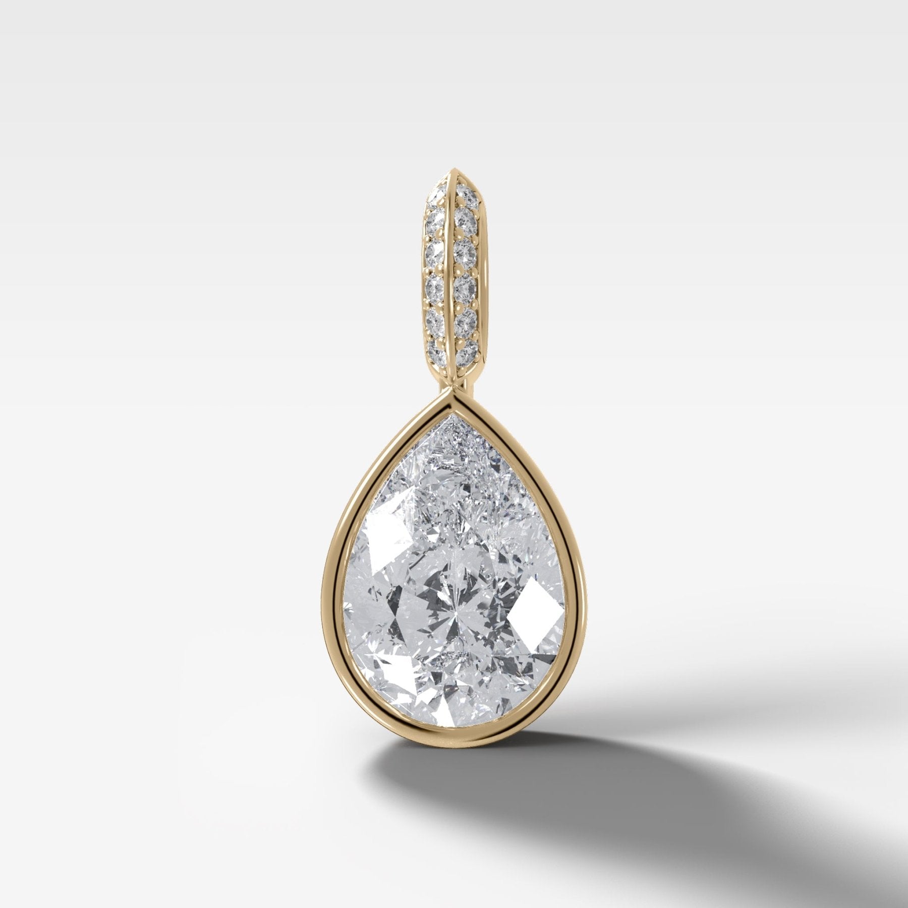 Bezel Set Pear Attachable Diamond Pendant with Pavé Knife Edge Bail
