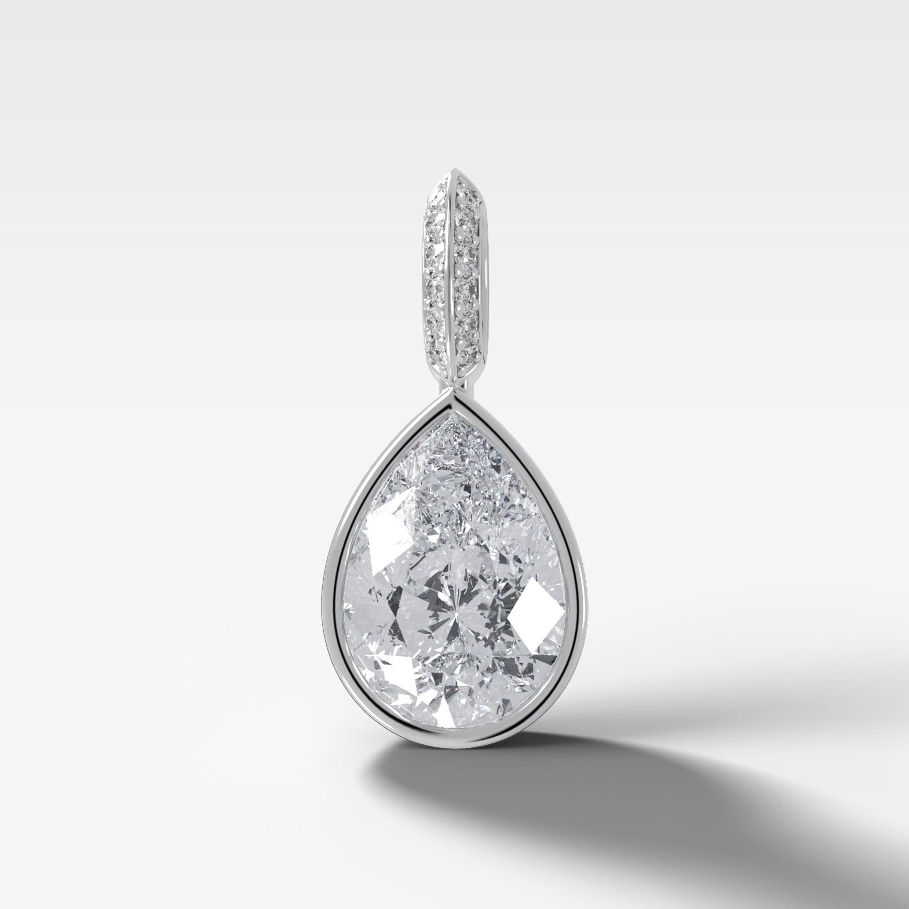Bezel Set Pear Attachable Diamond Pendant with Pavé Knife Edge Bail