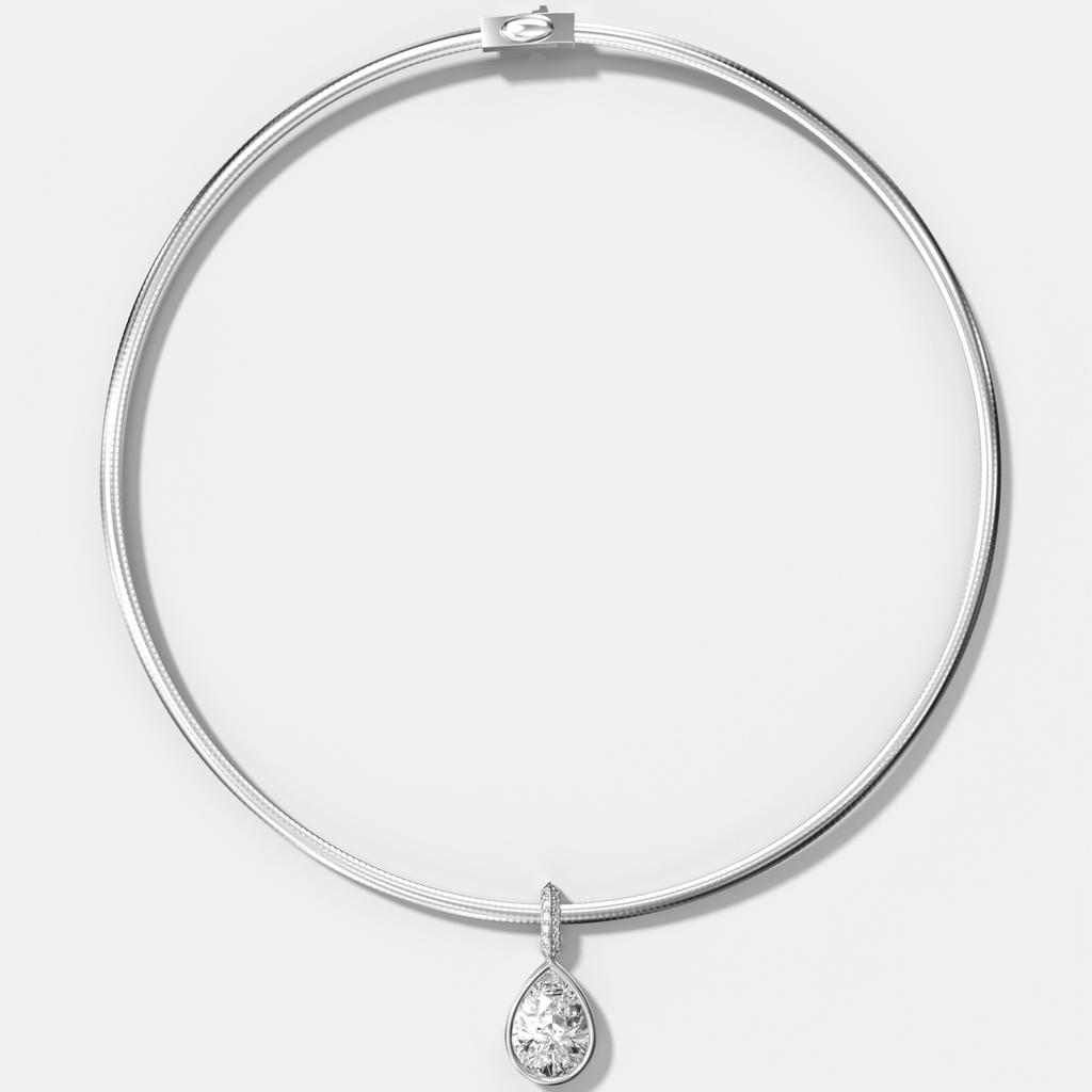 Bezel Set Pear Attachable Diamond Pendant with Pavé Knife Edge Bail With Reversible Omega Chain (3mm)