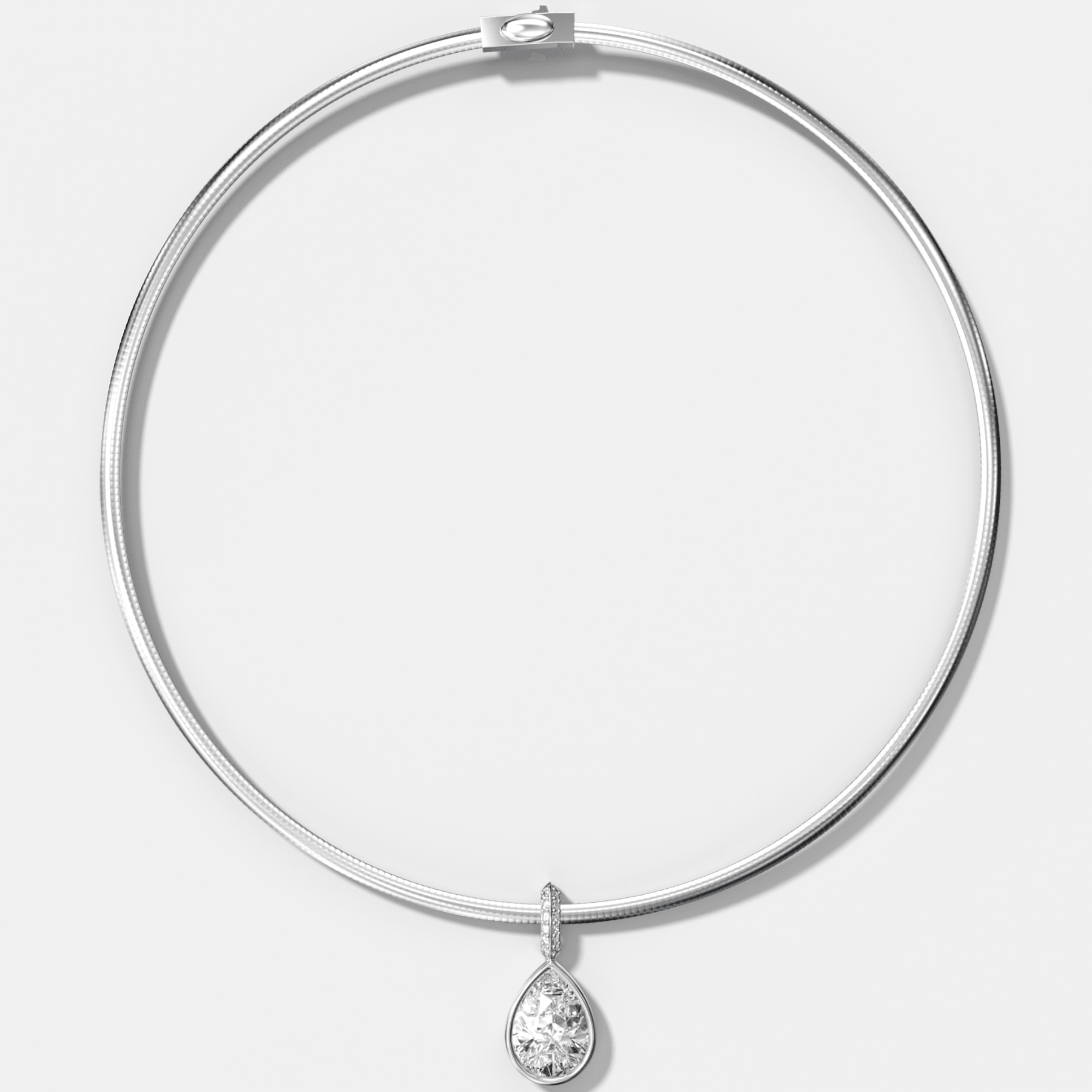 Bezel Set Pear Attachable Diamond Pendant with Pavé Knife Edge Bail With Reversible Omega Chain (3mm)