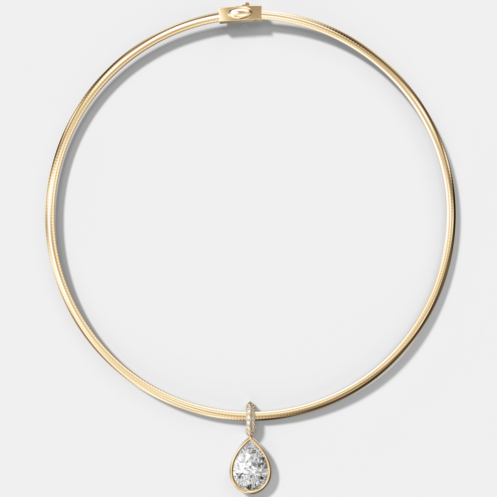 Bezel Set Pear Attachable Diamond Pendant with Pavé Knife Edge Bail With Reversible Omega Chain (3mm)