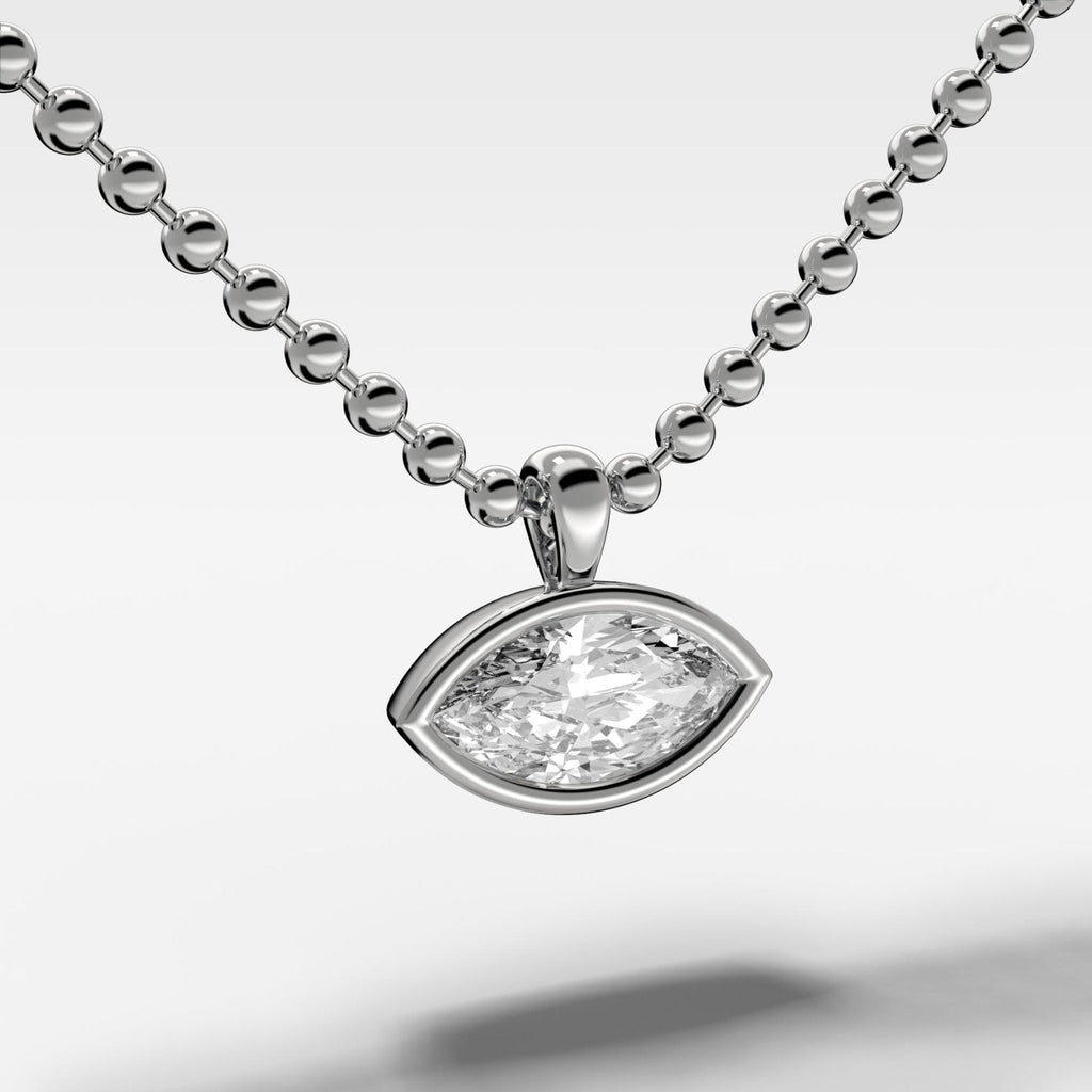 Bezel Set Pendant Beaded Necklace with East West Marquise Cut Diamond