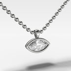 Bezel Set Pendant Beaded Necklace with East West Marquise Cut Diamond