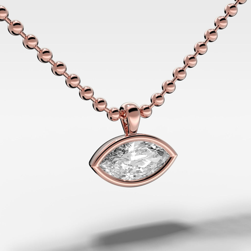 Bezel Set Pendant Beaded Necklace with East West Marquise Cut Diamond