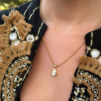 Bezel Set Pendant Beaded Necklace with Pear Cut Diamond