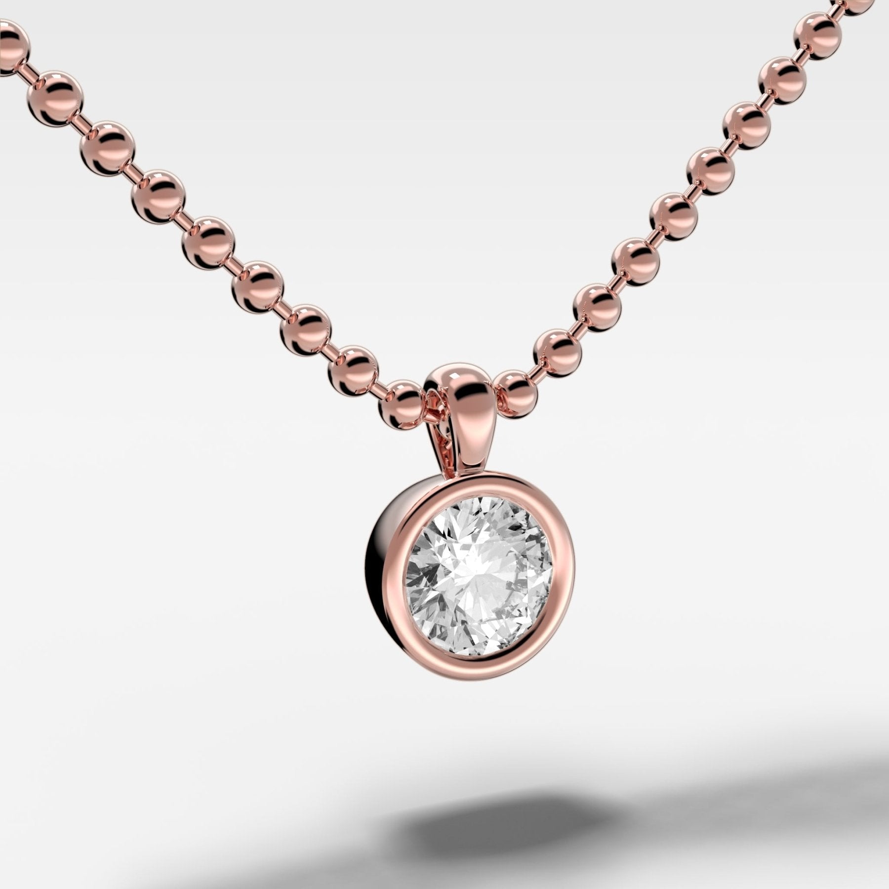Bezel Set Pendant Beaded Necklace with Round Cut Diamond