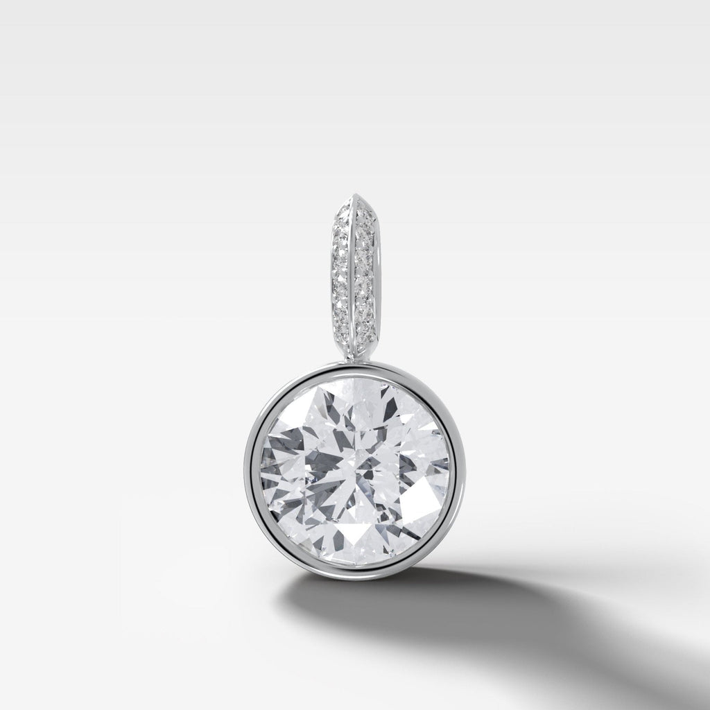 Bezel Set Round Attachable Diamond Pendant with Pavé Knife Edge Diamond Bail