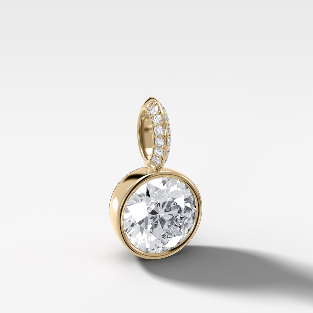 Bezel Set Round Attachable Diamond Pendant with Pavé Knife Edge Diamond Bail