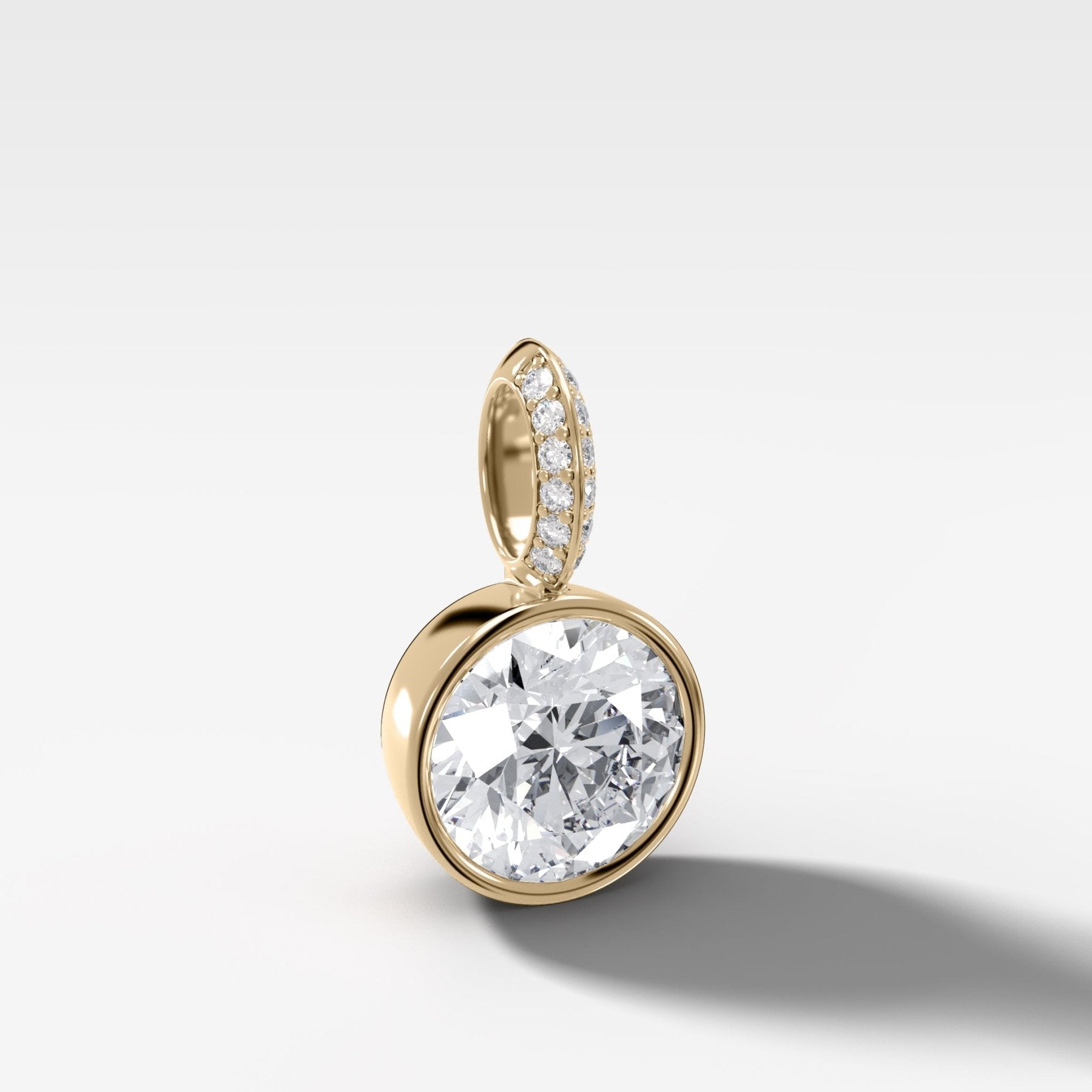 Bezel Set Round Attachable Diamond Pendant with Pavé Knife Edge Diamond Bail