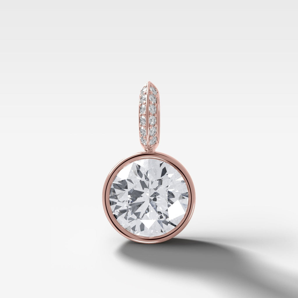 Bezel Set Round Attachable Diamond Pendant with Pavé Knife Edge Diamond Bail