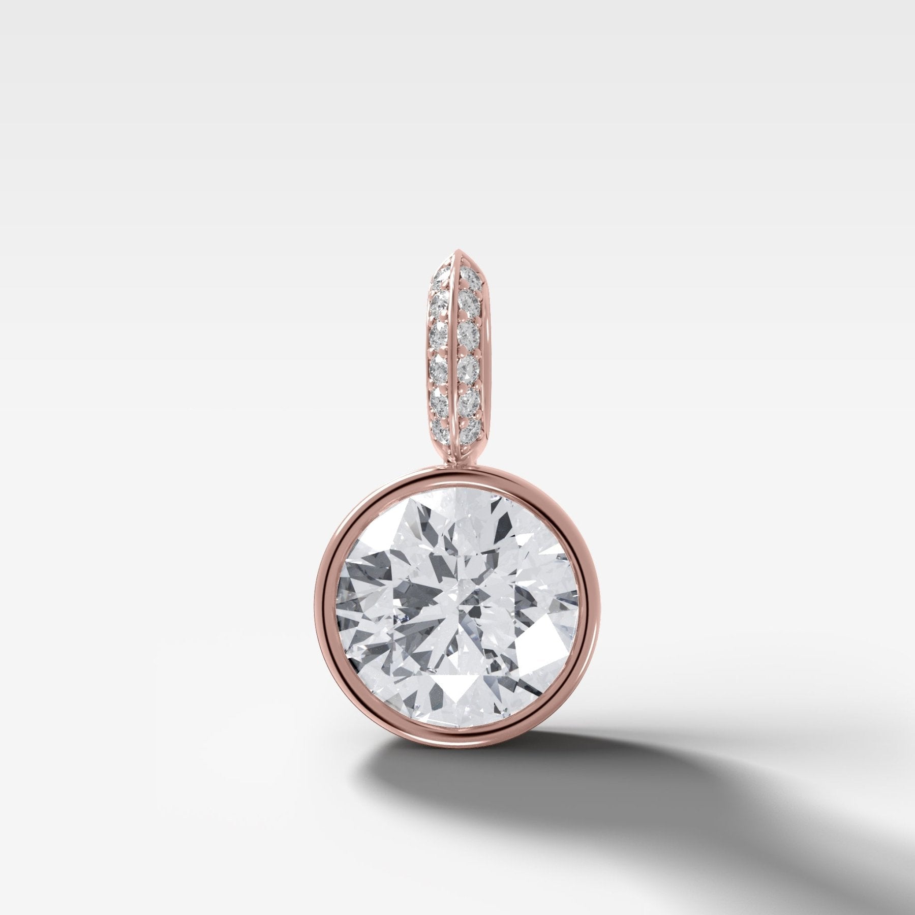 Bezel Set Round Attachable Diamond Pendant with Pavé Knife Edge Diamond Bail
