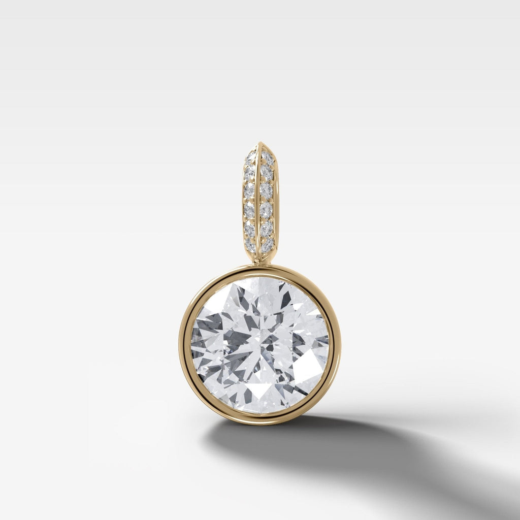 Bezel Set Round Attachable Diamond Pendant with Pavé Knife Edge Diamond Bail