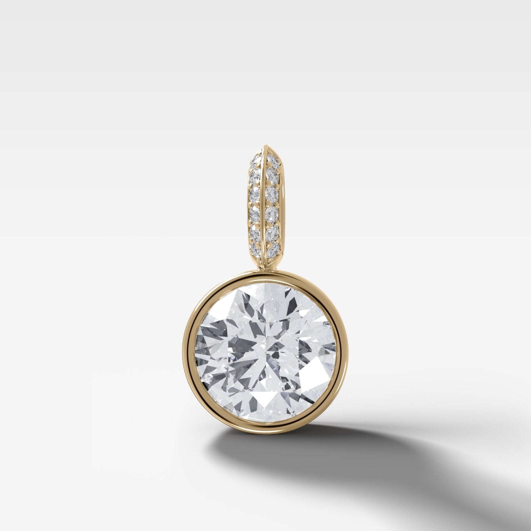 Bezel Set Round Attachable Diamond Pendant with Pavé Knife Edge Diamond Bail
