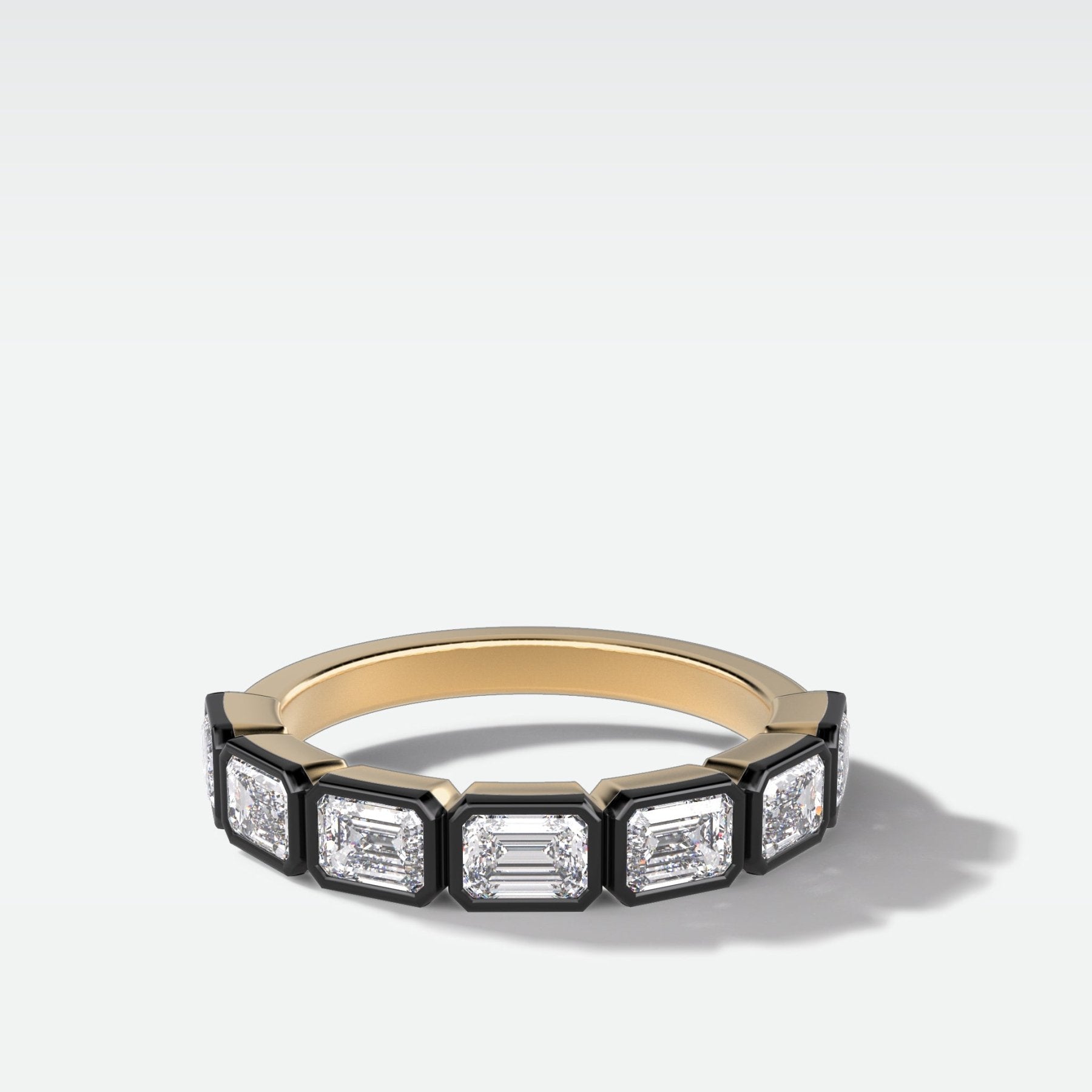 Blackened Midi Bezel Set Halfway Wedding Band With East West Emerald Cuts Main image